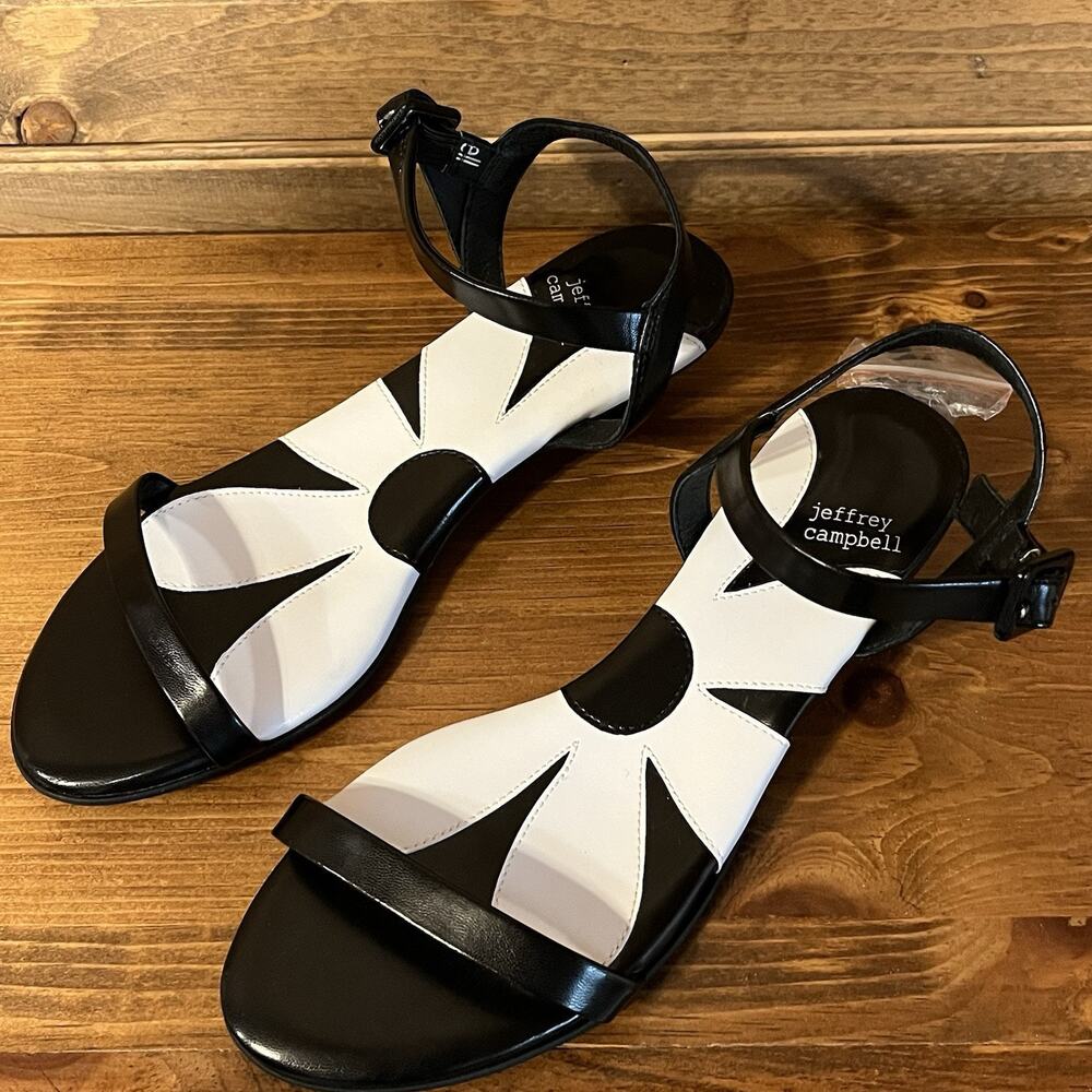 Jeffrey Campbell Black and White Floral Strap Sandals